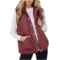 thumbnail image 1 of VINUSLI Womens Quilted Vest Jacket - Sleeveless Stand Collar Snap Button Puffy Jackets Zip Up Plus Size Gilet with Pockets Red,XL, 1 of 7