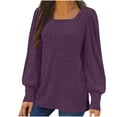 thumbnail image 1 of VINUSLI Womens Shirts Long Sleeve Square Neck Plus Size Ribbed Knit Pullover Tunic Sweatshirt Balloon Sleeve Solid Fall Blouse Purple,XXXXL, 1 of 4