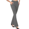 thumbnail image 1 of VINUSLI Womens Stretch Work Pants Business Casual High Waisted Bootcut Tummy Control Pant Bell Bottom Trendy Office Yoga Leggings with Pocket Dark Gray,L, 1 of 4