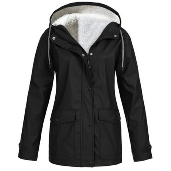 VINUSLI Womens Winter Fleece Lined Raincoat for Women Waterproof with Hood Warm Thermal Outdoor Windbreaker Jacket Outerwear 2025 Black,XXXXL