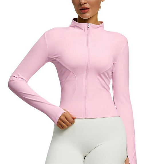 VINUSLI Womens Yoga Jacket Full Zip Lightweight Cropped Workout Jacket Solid Yoga Athletic Running Sports Slim Fit Tops Hot Pink,XL