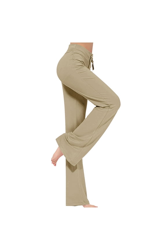 Womens Yoga Work Pants Wide Leg High Waisted Plus Size Leggings Bootcut Drawstring Tummy Control Casual Pant Khaki,XXXL