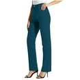thumbnail image 1 of VINUSLI Yoga Pants Women with Pockets Wide Leg High Waisted Stretch Pant Bootcut Lightweight Work Office Business Casual Button Trousers Navy,S, 1 of 8