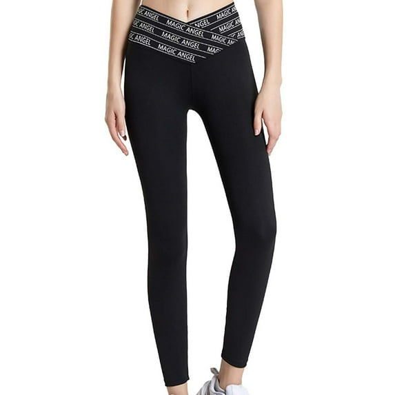 VINUSLI Yoga Scrubs Pants for Women - V Crossover High Waist Workout Gym Pant Stretchy Tummy Control Trousers Black,L