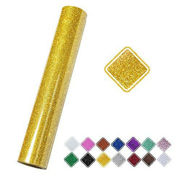 SGHUO Gold Glitter HTV Heat Transfer Vinyl Sheets,12pcs 12in x 10in (TOTAL 10ft) Iron on Vinyl Heat Press Vinyl for T Shirts Works