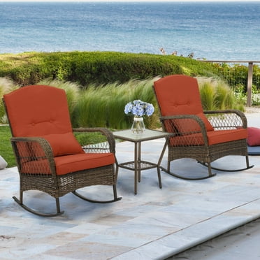 Ovios 2 Pieces Outdoor Patio Furniture Set High-Back Wicker Single Chairs with Cushions for Backyard