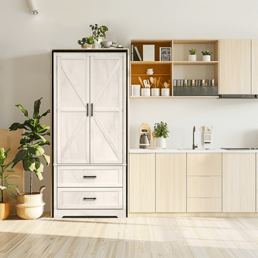 VINYUSE 70.8"H Kitchen Pantry Cabinet, Wood Storage Cabinet with Barn Doors and Adjustable Shelves