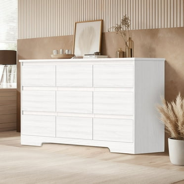 VINYUSE 9-Drawer Wood Dresser，White Chest of Drawer，Modern Craft Storage Organizer for Living Room Bedroom