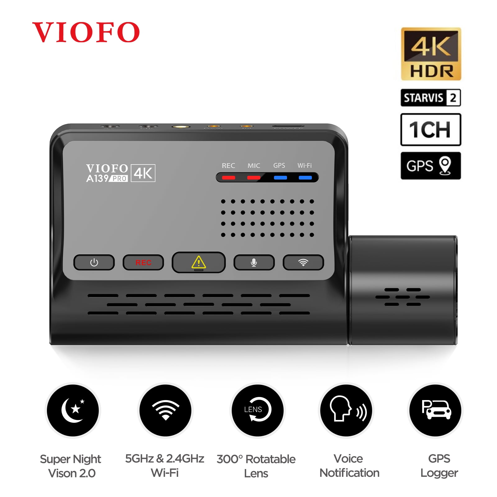 VIOFO A139 Pro 2CH 4K HDR + 1080P Dashcam Vorne Hinten, STARVIS 2 Sensor  3840 x