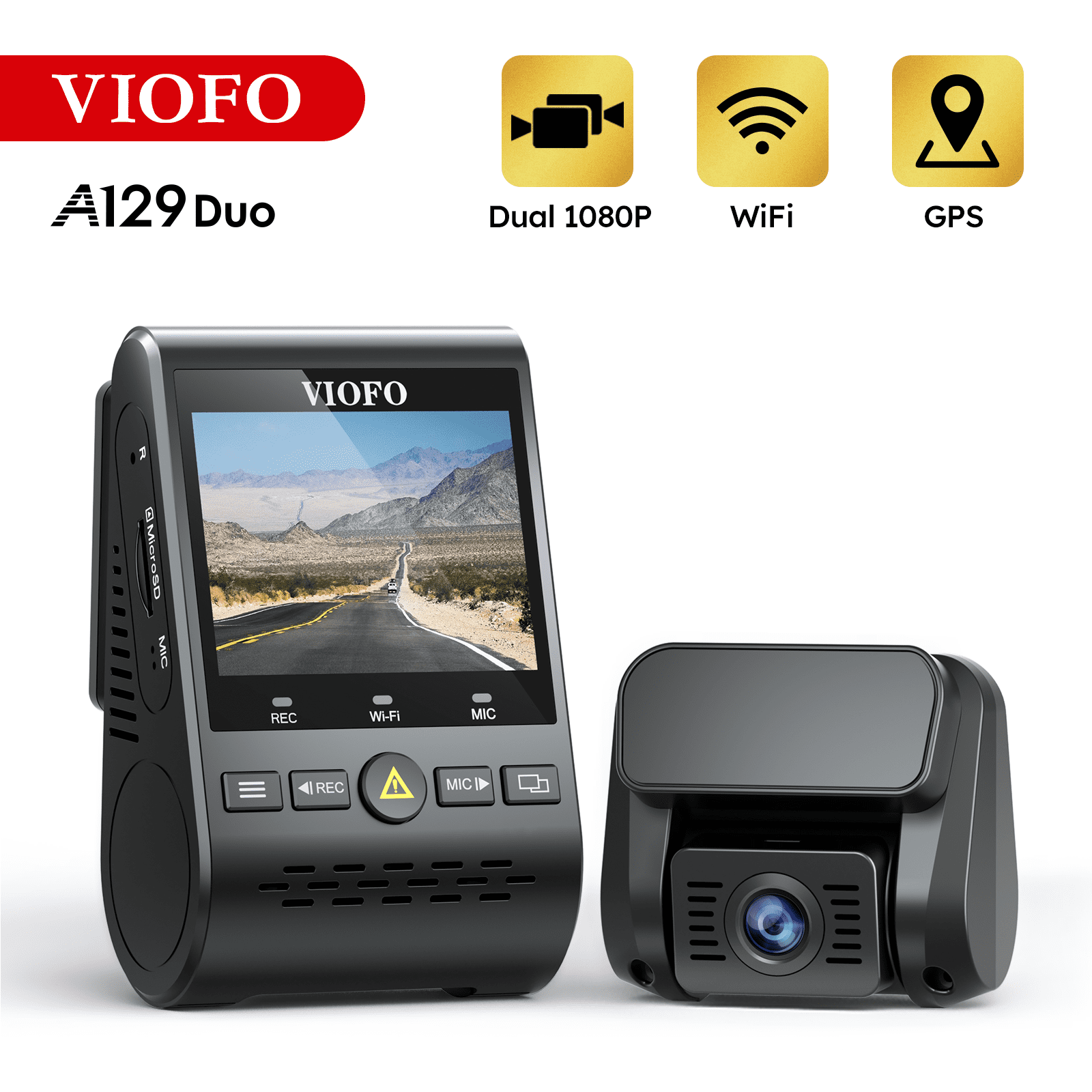 VIOFO A129 Duo Dual Lens Dash Cam 1080P Car Camera with GPS and Wi-Fi,  Parking Mode, Super Night Vision (Supports Only Wi-Fi 2.4GHz & 5GHz)