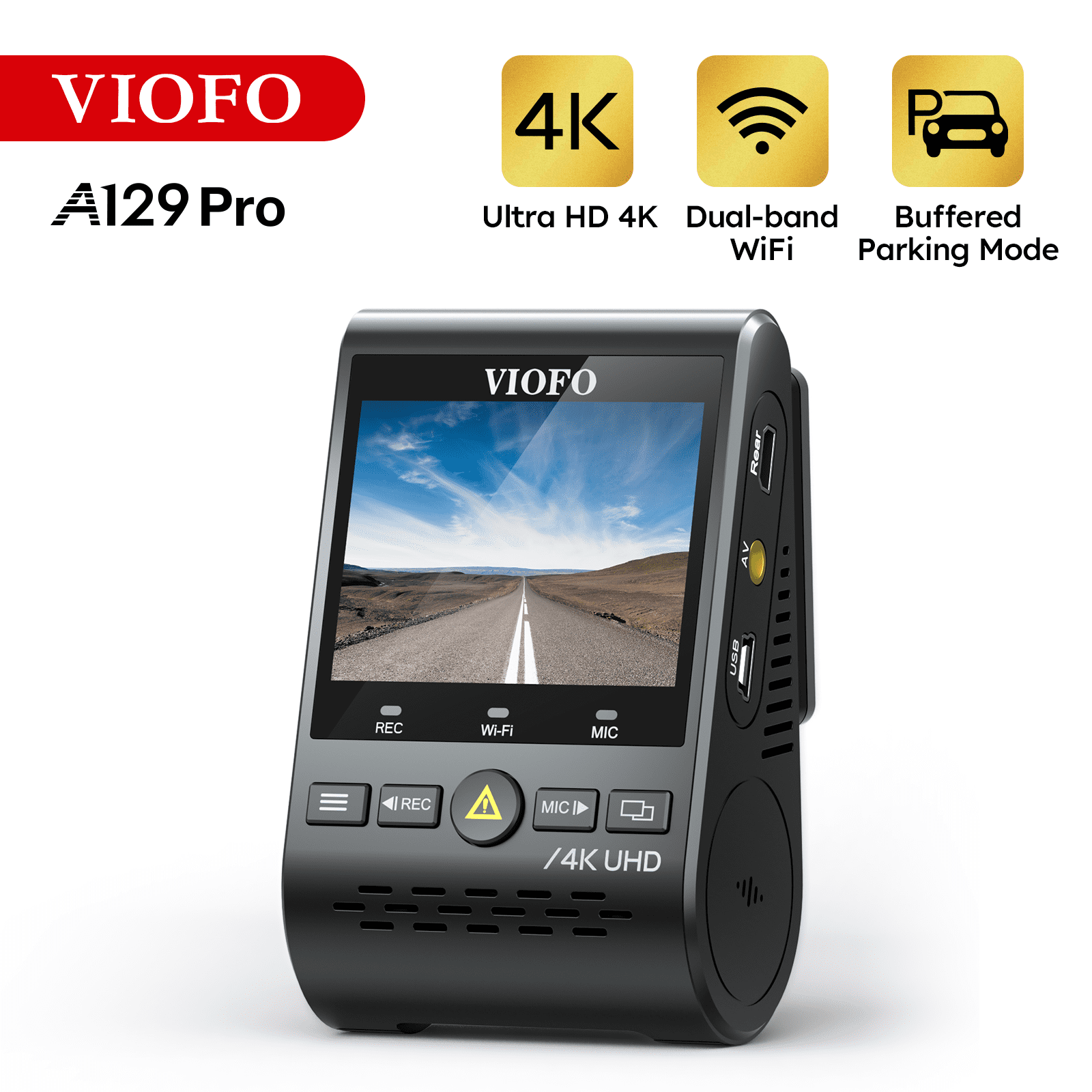 VIOFO A129 Pro 4K Dash Cam 3840x2160P Ultra HD 4K Dash Camera Sony 8MP  Sensor GPS Wi-Fi, Buffered Parking Mode, G-Sensor, Motion Detection, WDR,  Loop
