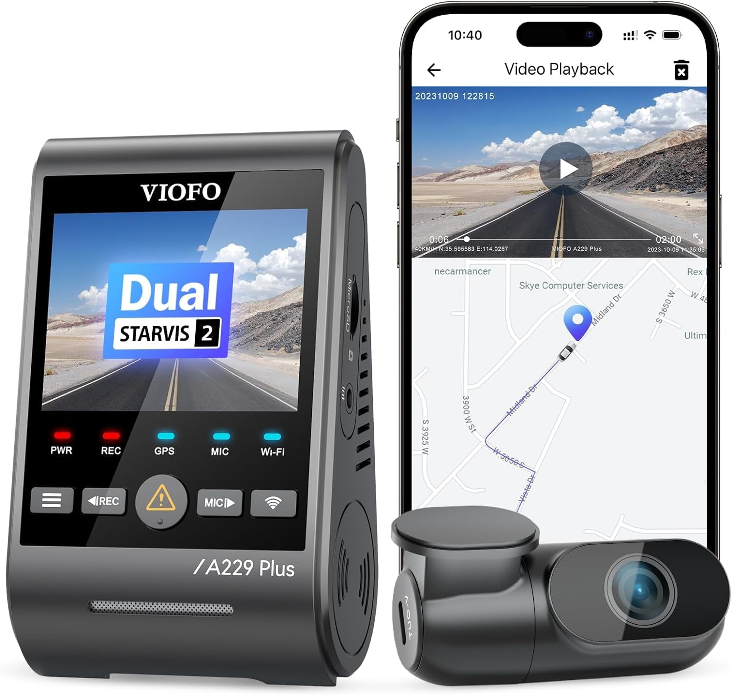 VIOFO A229 Plus 2CH Dashcam with GPS, Dual STARVIS 2 Sensors, 1440P+1440P Front Rear 1.87 lb