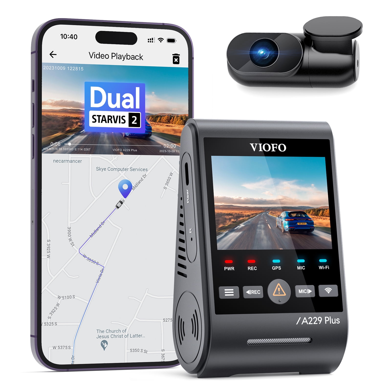 VIOFO A229 Plus Dash Cam with Dual STARVIS 2 Sensors, 2 Channel HDR,  1440P+1440P Front and Rear, Voice Control Car Dash Camera, 5GHz Wi-Fi