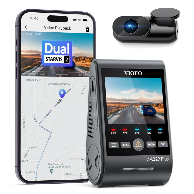 VIOFO A229 Plus 2K + 2K Dual STARVIS 2, HDR Vorne hinten Dashcam Auto,  Sprachsteurung & 5GHz Wi-Fi WLAN Autokamera, Ultrapräzises GPS, Super  Nachtsicht 2.0, 2,4” Großer LCD, Sprachausgabe, 512 GB Max
