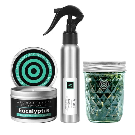 VIOIS, Aromatherapy Soy Candles, Room & Linen Spray & Air Freshener. Pure Essential Oil Blend. Handmade in The USA (Eucalyptus / 3 Pack)