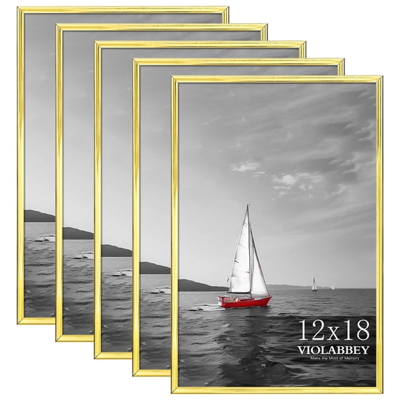 VIOLABBEY 12x18 Poster Frame Set of 5, Gold Picture Frames for Wall Mounting Vertically or Horizontally, Gallery Wall Frame