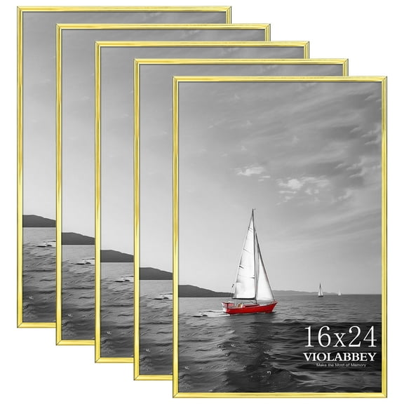 VIOLABBEY 16x24 Poster Frame Set of 5, 16x24 Frame Gold for Wall Mounting Vertically or Horizontally, Gallery Wall Picture Frame