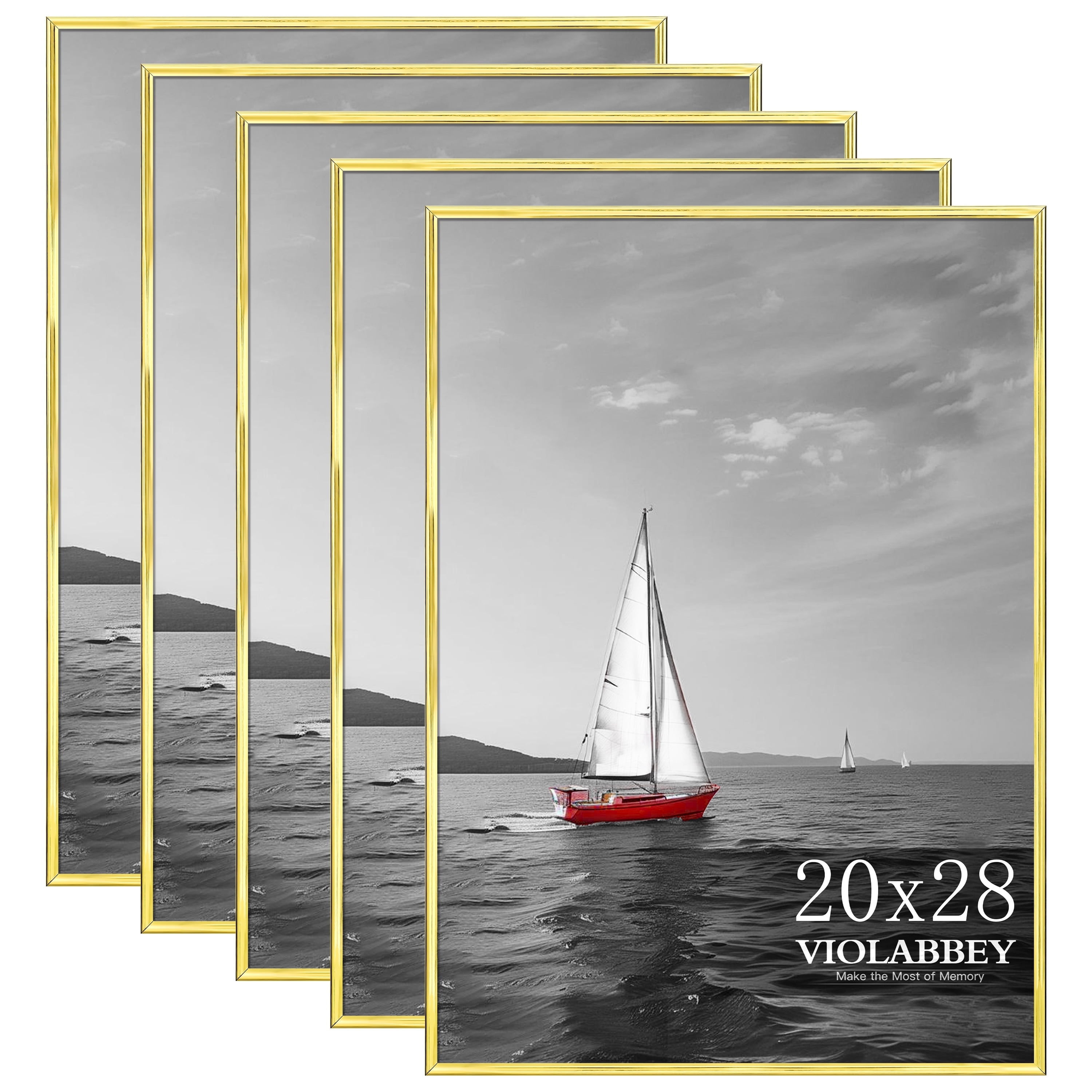 VIOLABBEY 20x28 Picture Frame Set of 5, Gold Picture Frames for Wall Mounting Vertically or Horizontally, Gallery Wall Frame