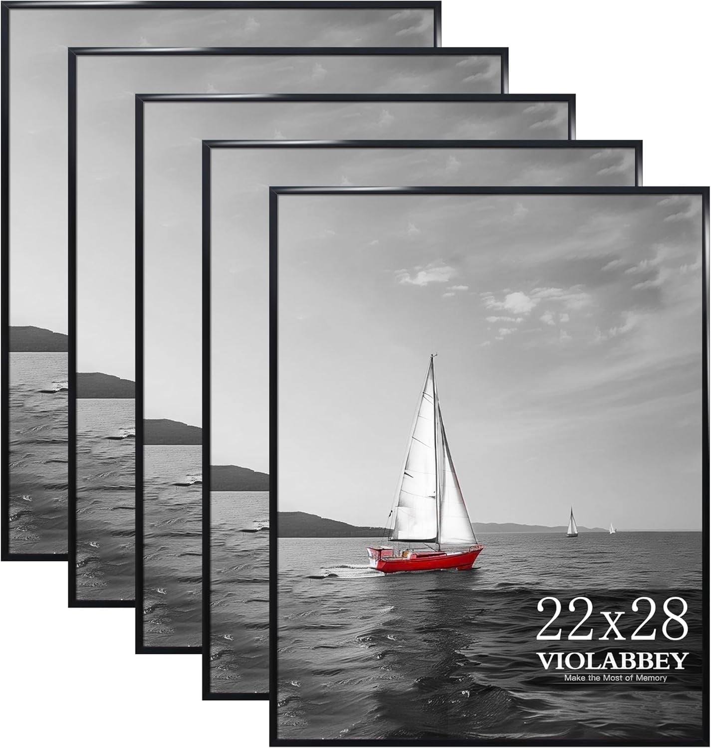 VIOLABBEY 22x28 Poster Frame Set of 5, Black Picture Frames for Wall Mounting Vertically or Horizontally, Gallery Wall Frame