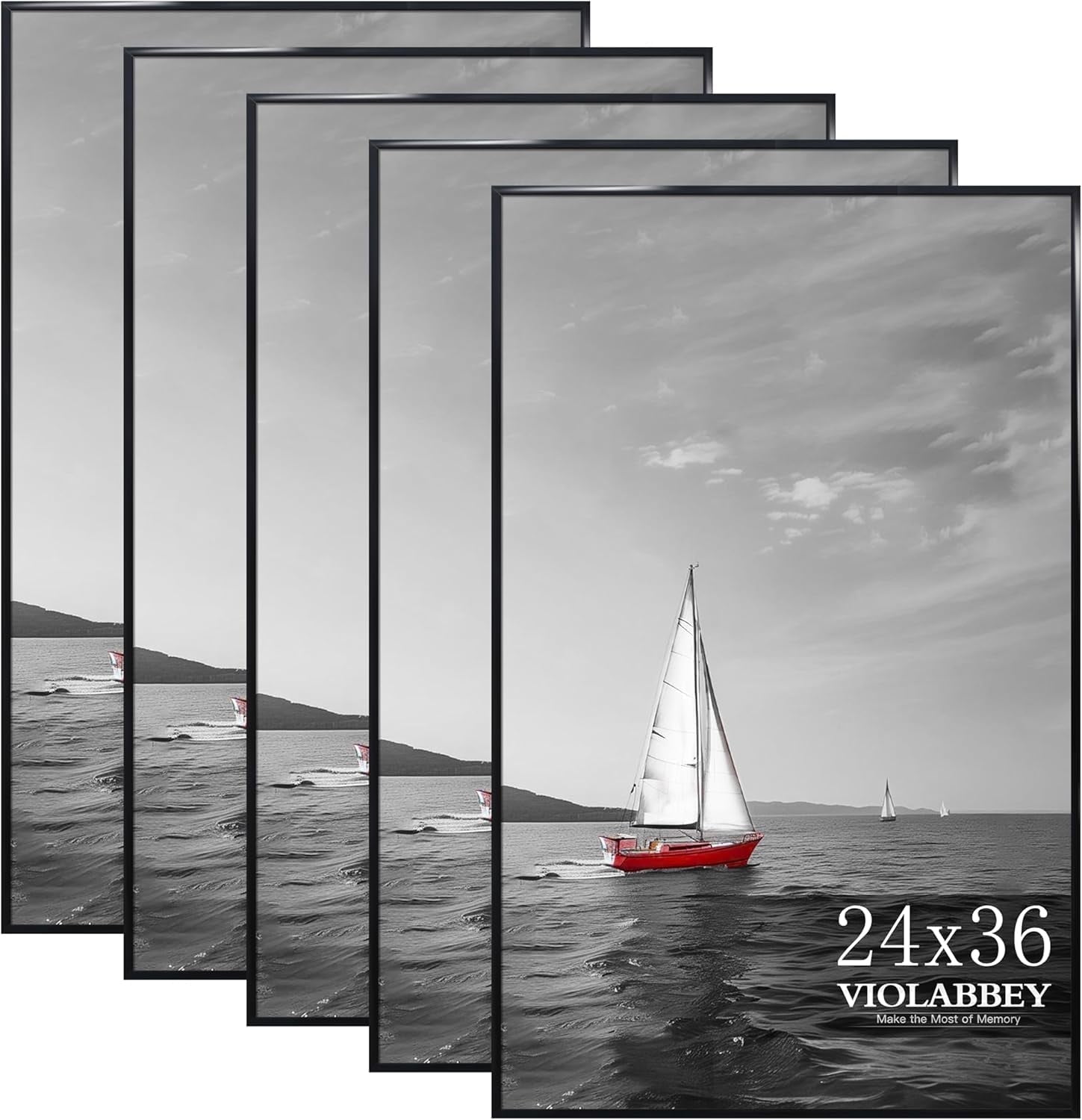 VIOLABBEY 24x36 Poster Frame Set of 5, Black Picture Frames for Wall Mounting Vertically or Horizontally, Gallery Wall Frame