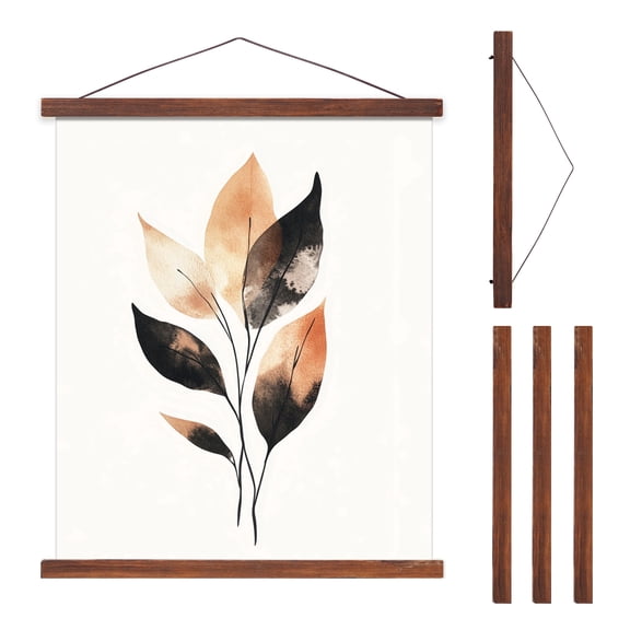 VIOLABBEY 3 Set Magnetic Poster Hanger Frame 24in, Teak Wood Frame for Posters, Photos, Canvas and Artwork