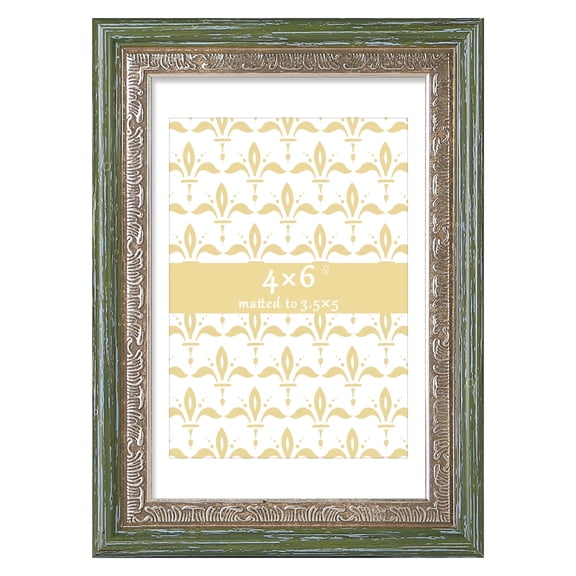 4x6 Picture Frame - Green Gold Matted Ornate Vintage Gallery Wall Photo Frame