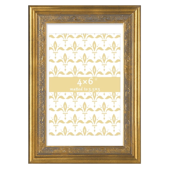 4x6 Picture Frame – Matte Gold Ornate Vintage Gallery Wall Photo Frame with Mat for 3.5x5