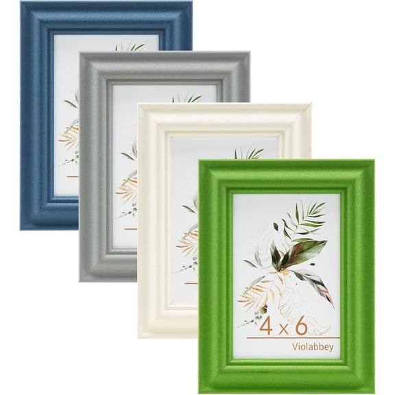 VIOLABBEY 4x6 Picture Frame Set of 4, 4 x 6 Picture/Photo Frame for Wall Mounted or Tabletop Display, Real Glass, Family Friends Gift (Green+White+Grey+Blue)