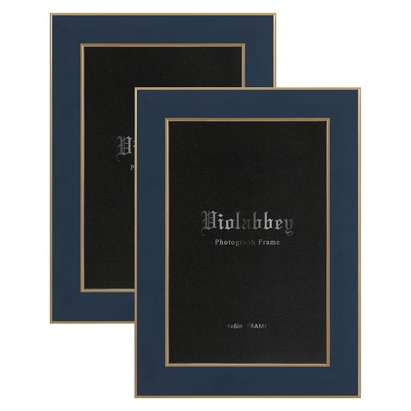 VIOLABBEY 4x6 Picture Frames Navy Blue Set of 2, Modern Style 4 by 6 Photo Frame, High Definition Tempered Real Glass, Wall or Tabletop Display