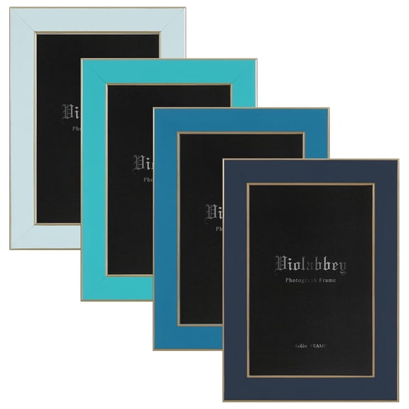 VIOLABBEY 4x6 Picture Frames Set of 4, Colorful Photo Frame of Modern Style, High Definition Tempered Real Glass, Wall Mounted or Tabletop Display (Blue Series)