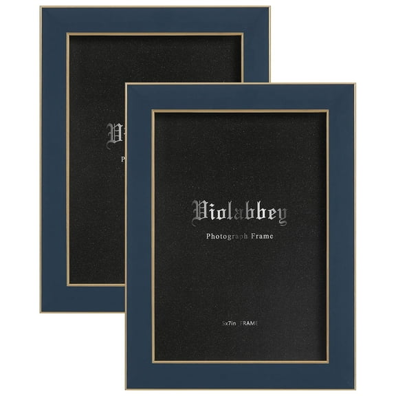 VIOLABBEY 5x7 Picture Frame Navy Blue Set of 2, Colorful 5 x 7 Photo Frame for Wall Mounted or Tabletop Display, Real Glass, Modern Style