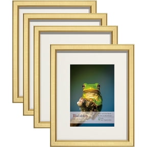VIOLABBEY 8x10 Picture Frame Gold Set of 4, Photo frame for 5x7 Pictures with Mat or 8x10 without Mat, HD Real Glass, Vertical or Horizontal for Wall and Tabletop Display