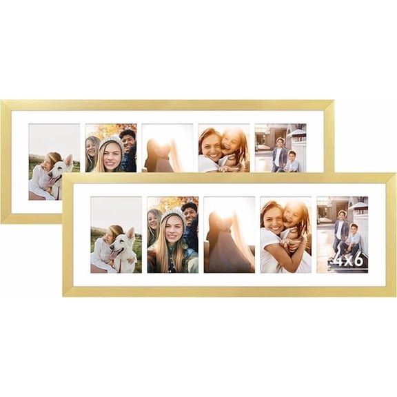 VIOLABBEY 8x24 Collage Picture Frames 2Pack, Fit Three 4x6 Photos with Mat or One 8x24 Pictures without Mat for Wall, Picture Frames Collage Wall Decor,4x6 Picture Frame Collage Gold