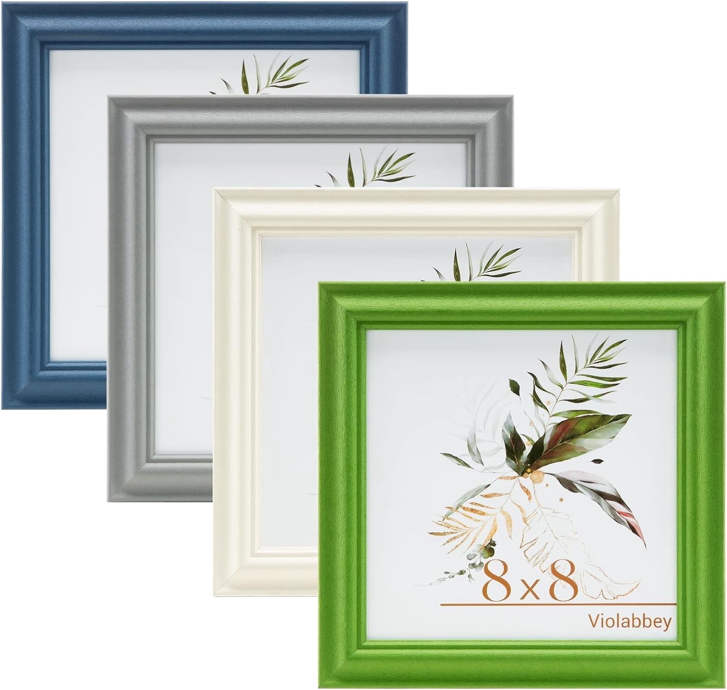 VIOLABBEY 8x8 Picture Frame Set of 4, 8 x 8 Square Picture/Photo Frame for Wall Mounted or Tabletop Display, Real Glass, Family Friends Gift (Green+White+Grey+Blue)