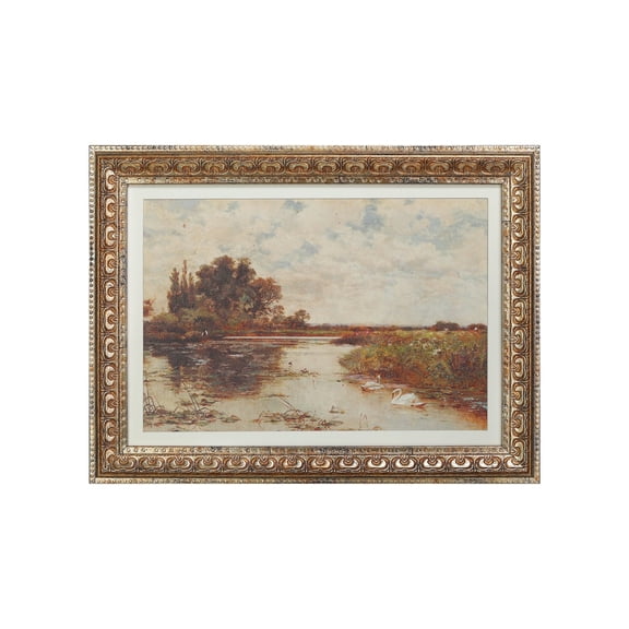 VIOLABBEY Wall Art Framed Gold, Vintage Farmhouse Landscape Canvas Print, Swan Pictures Wall Decor, Retro Cottagecore Wall Décor for Living room Bedroom Shelves Hallway, 12x16 inch