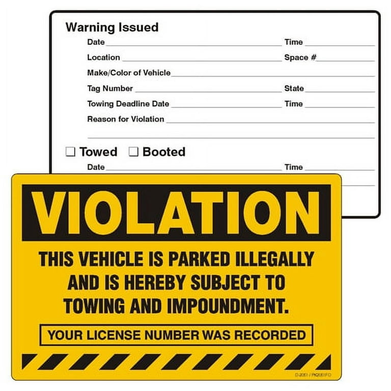 5 in. x 8 in. Removable Parking Violation Stickers Warning, You Have Parked  in a No Parking Area Signs, SKU: D-2055-R