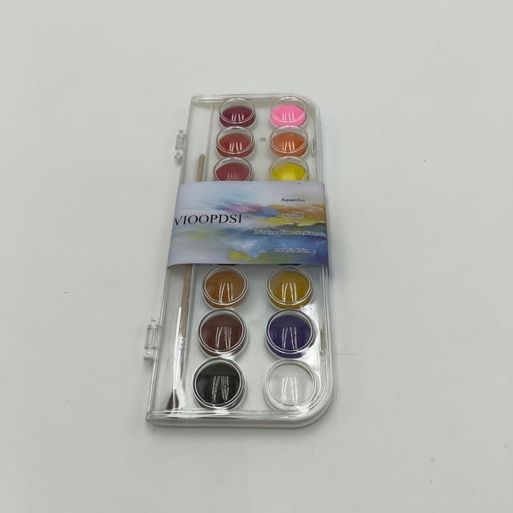 VIOOPDSI Aquarelles Watercolor Paint Set, 16 Colors with Brush in Transparent Case