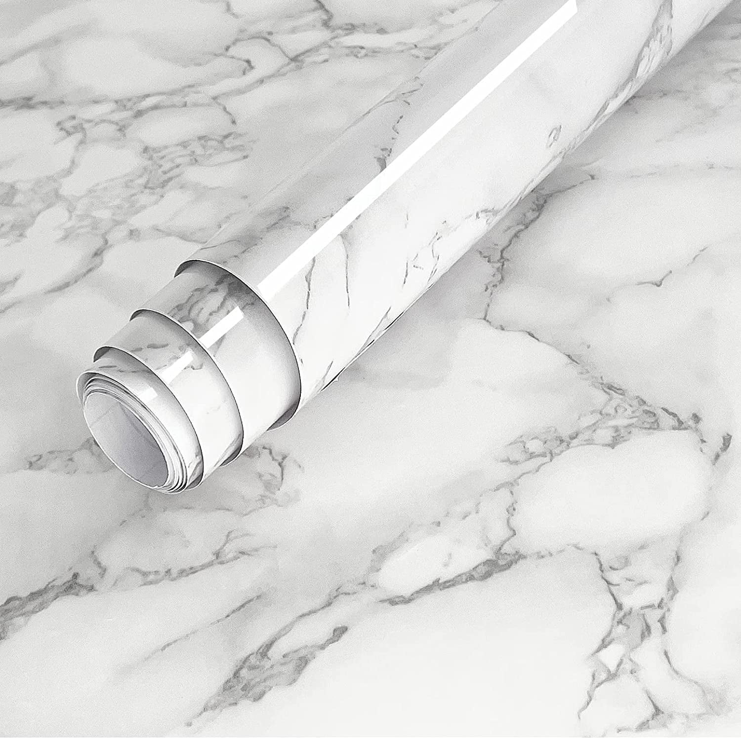 VIOPVERY Marble Contact Paper,15.7"x78.7" Dark White Marble Wallpaper, Peel and Stick The Wallpaper, Waterproof, Easily Removable.Self-Adhesive Film Wallpaper for Kitchen Countertop and Cabinet Shelf