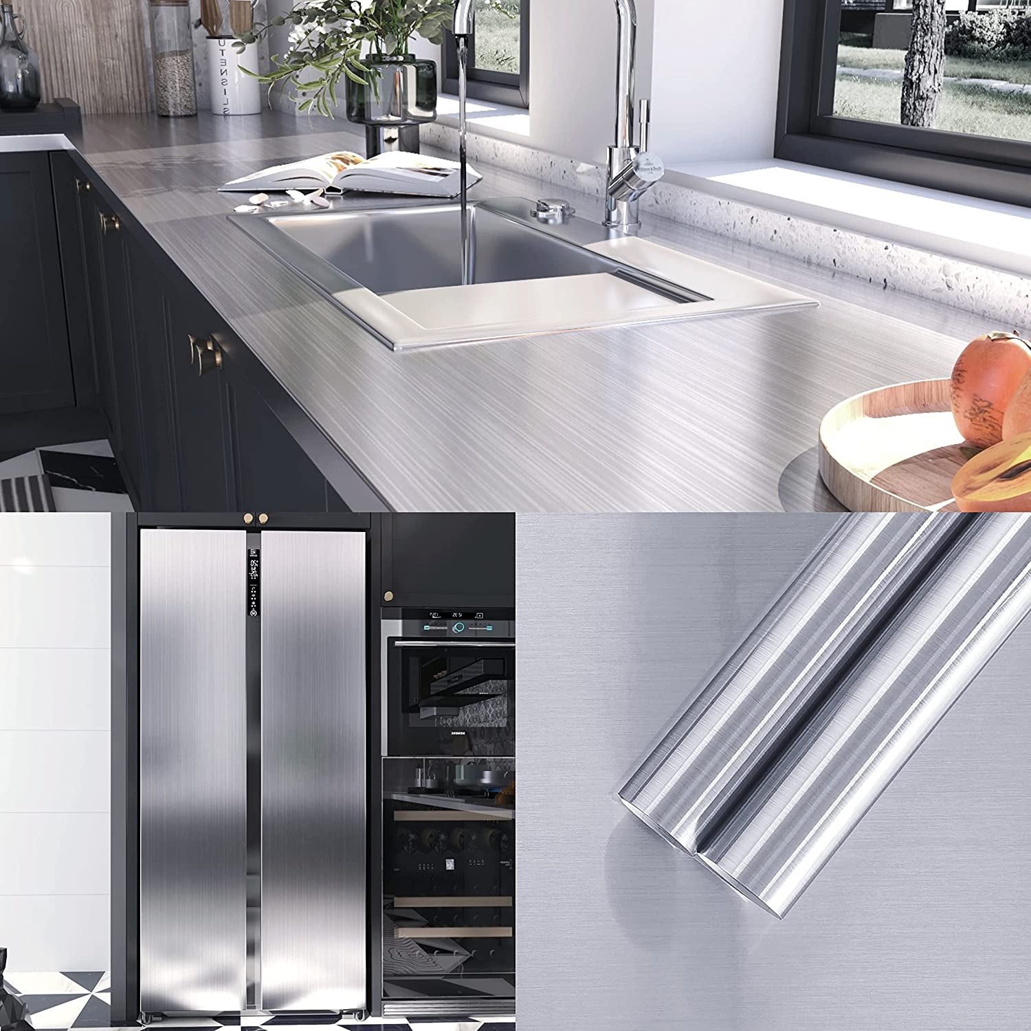 VIOPVERY Silver, Stainless Steel Peel & Stick Wallpaper 15.7" x 78.7"