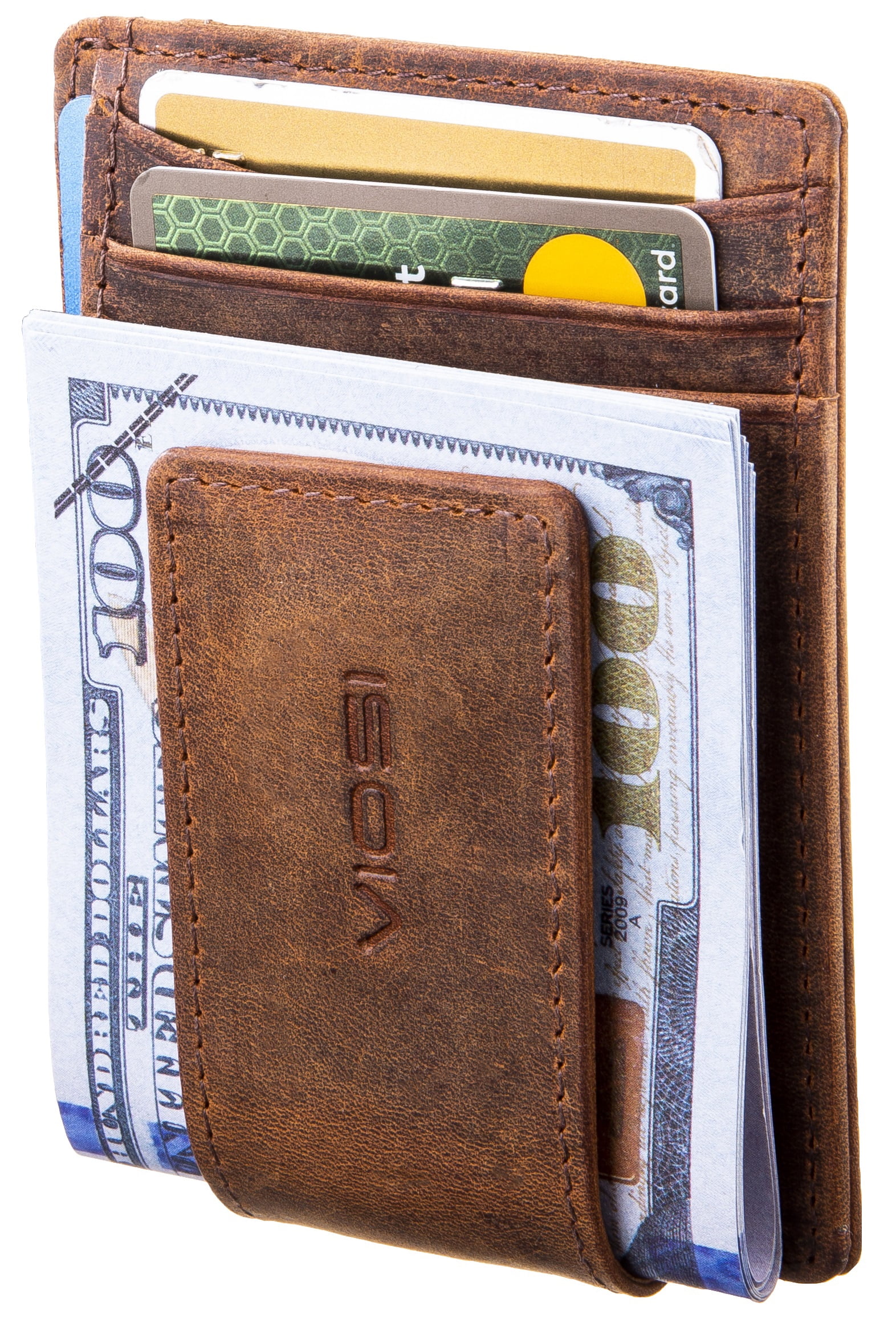 VIOSI Money Clip Slim Leather Wallet For Men Front Pocket RFID Blocking