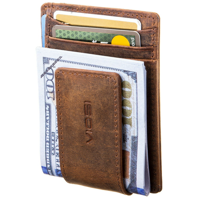 Crazy Horse Leather Money Clip Wallet Card Holder