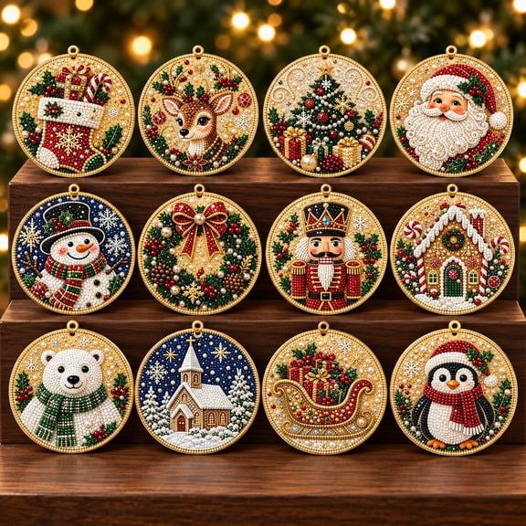 VIOWN Christmas Diamond Art Ornament Kit, 12 Count, 3.15 in, Holiday Favorites