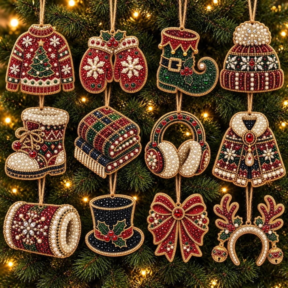 VIOWN Christmas Diamond Art Ornament Kit, Wood, 12 Count, Winter Styles