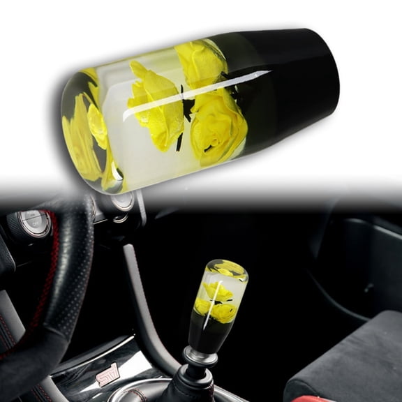 VIP 10CM JDM Clear Real Flowers Manual Gear Stick Shift Knob Lever Shifter Yellow