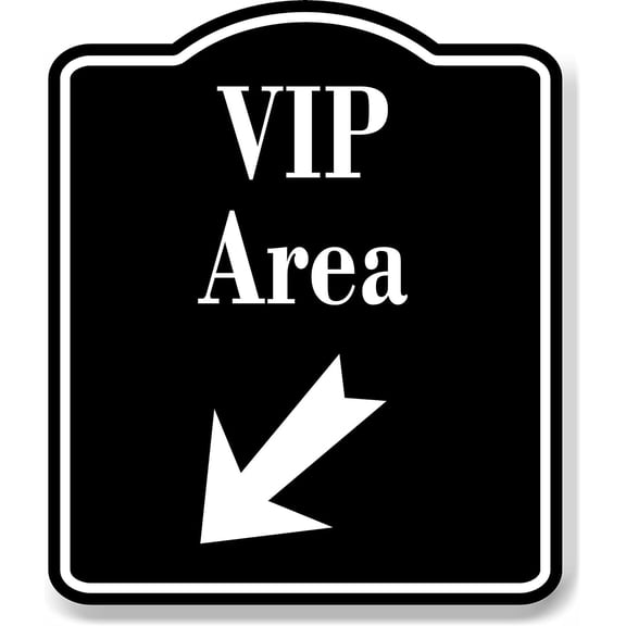 VIP Area 45 Degree Down Left Arrow BLACK Aluminum Composite Sign, 20"x24"