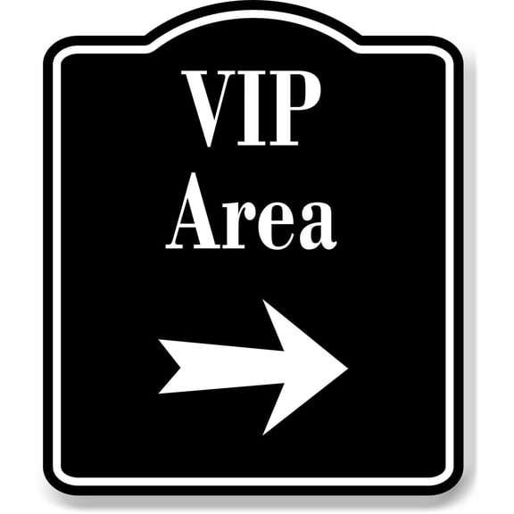 VIP Area Right Arrow BLACK Aluminum Composite Sign, 20"x24"