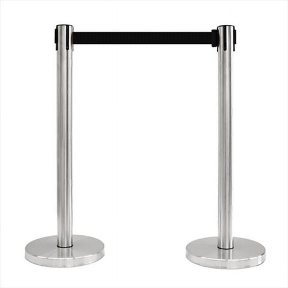 VIP Crowd Control 1012 12 in. Flat Base Satin Stainless Post Retractable Belt Stanchion - 6.5 ft. Black belt