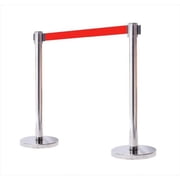 VIP Crowd Control 1110-10 14 in. Flat Base Mirror Post & Cover Retractable Belt Stanchion - 10 ft. Red Belt