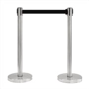 VIP Crowd Control 1118 14 in. Flat Base Satin Stainless Post & Cover Retractable Belt Stanchion - 6.5 ft. Black Belt