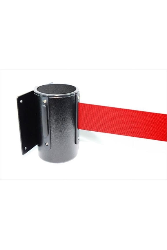 VIP Crowd Control 1409 13 ft. Red Belt Wall Mounted Belt Barriers - Black Finish